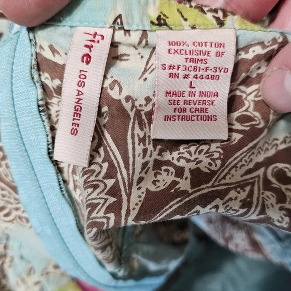 Fire Los Angeles Boho Floral Patchwork Midi Dress Cotton Belted Cottage Large - Picture 4 of 6